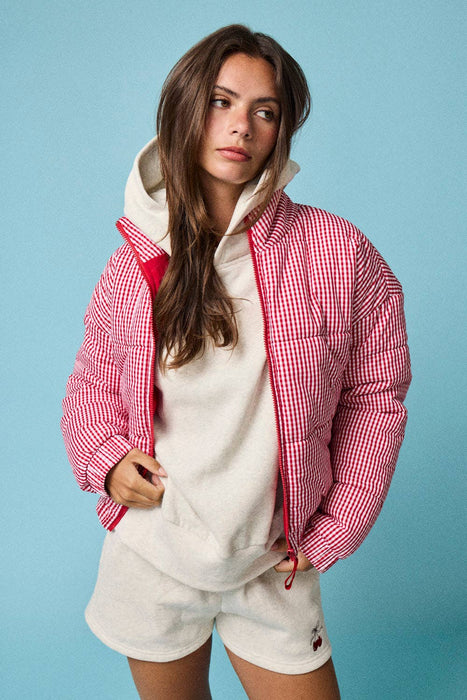 Gingham Zip-Up Puffer Jacket