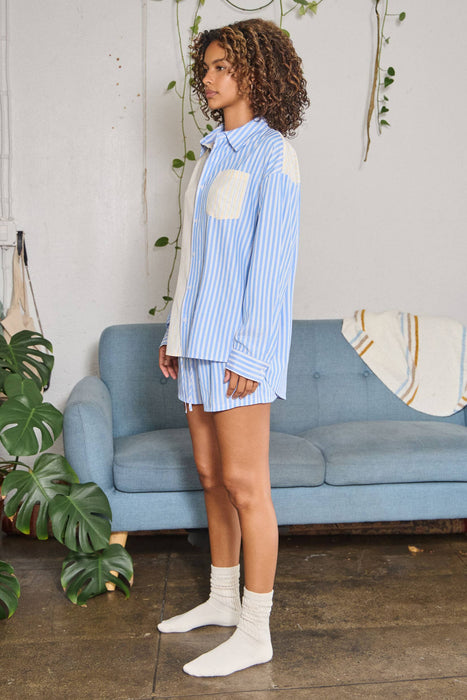 Striped colour-block button down shirt