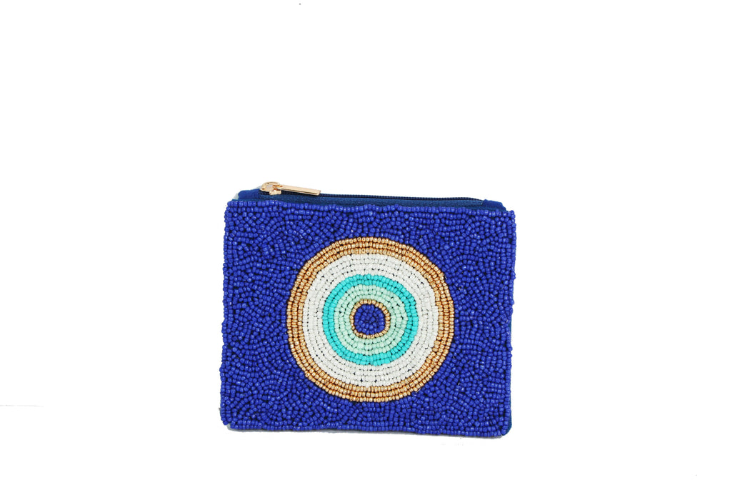 Bulls Eye Blue Beaded Coin Purse