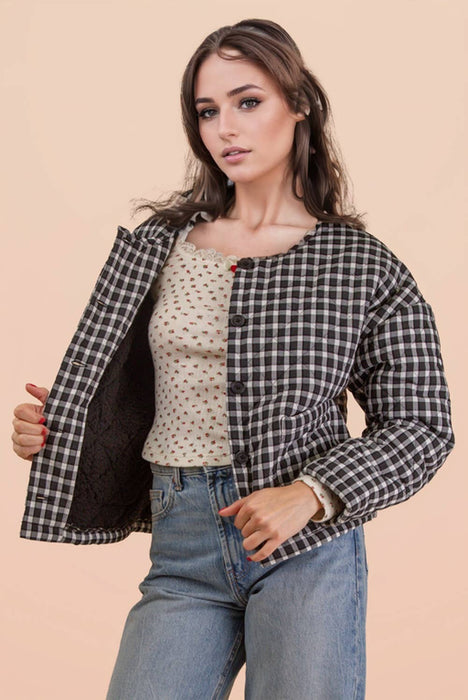 Oversized Checkered Casual Quilt Jacket
