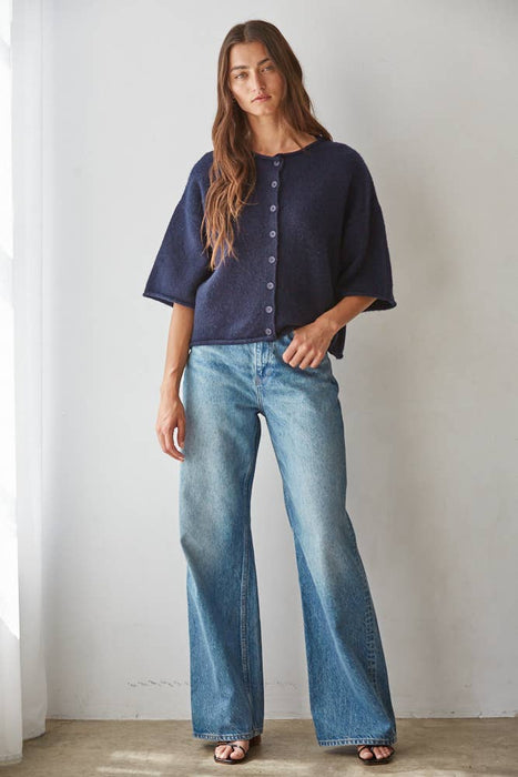 Knit Sweater Quarter Sleeve Button Up Cardigan