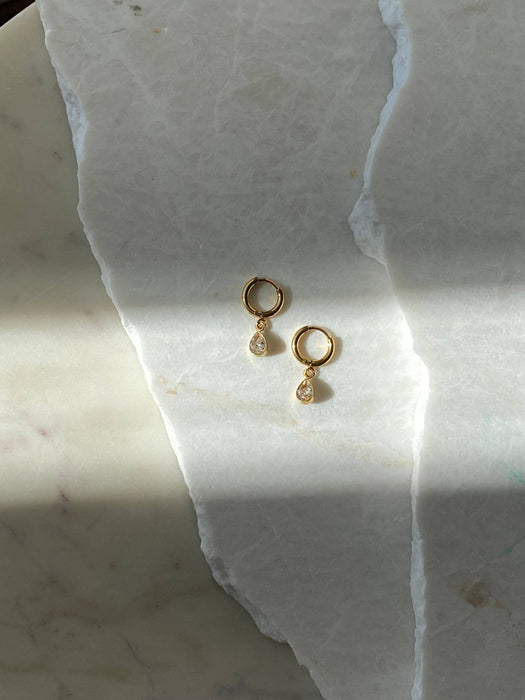 Crystal Huggie Hoops - 14k Gold