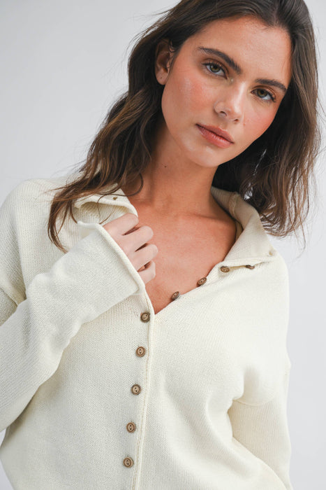 Button Front Cropped Knit Cardigan
