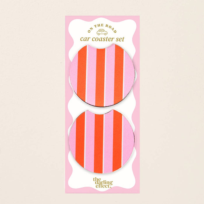Car Coaster Set–Sicily Stripes Pink