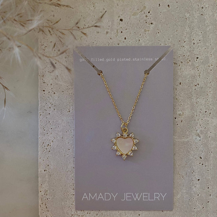 Pearl Heart Pendant Necklace - 18k Gold Filled