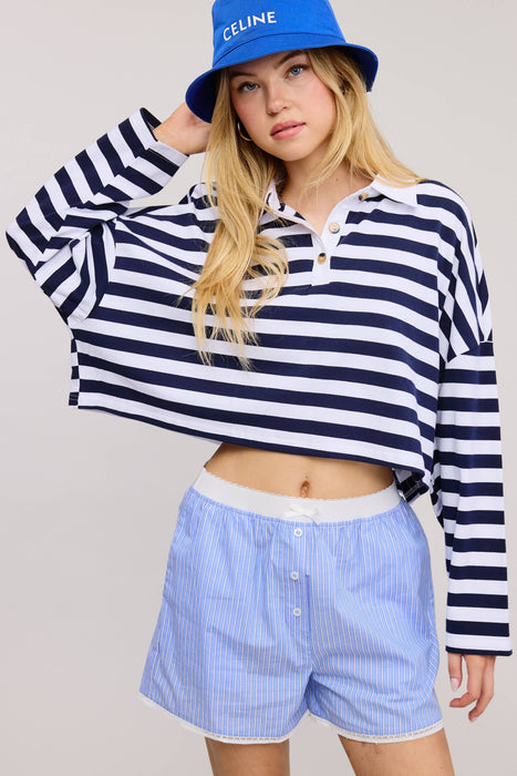 Striped Cropped Polo Shirt