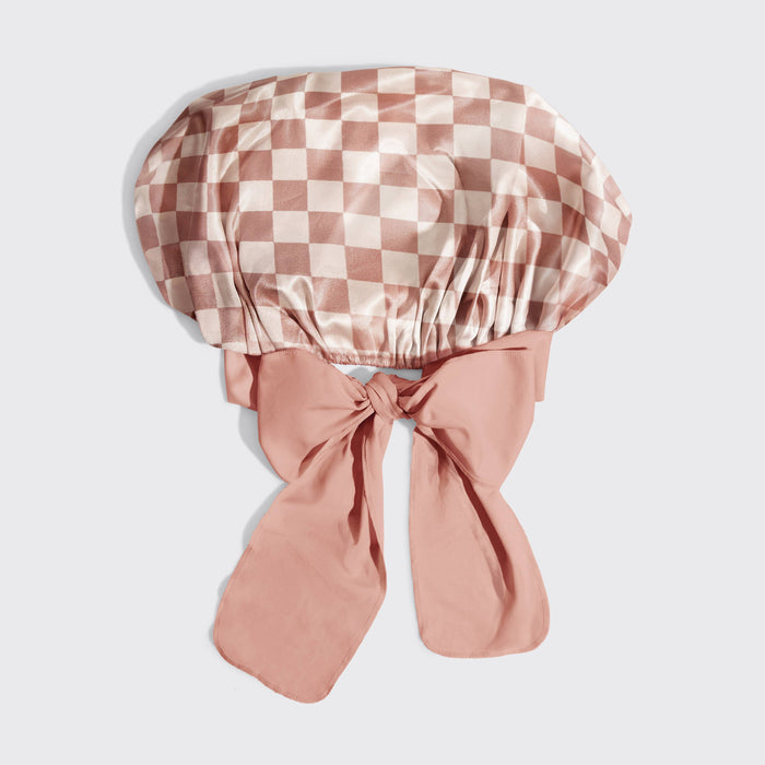 Kitsch Satin Bonnet - Terracotta Checker