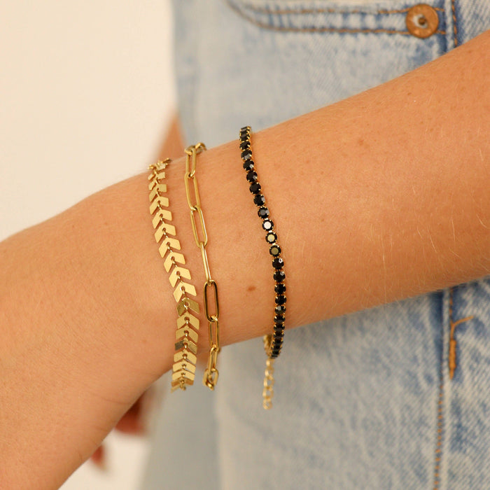 Jet Black Tennis Bracelet / Anklet - 18K Gold