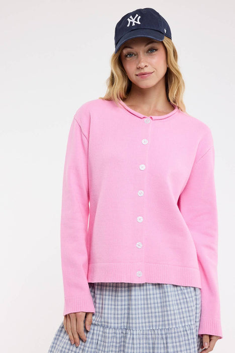Raw Edge Button-Up Cardigan