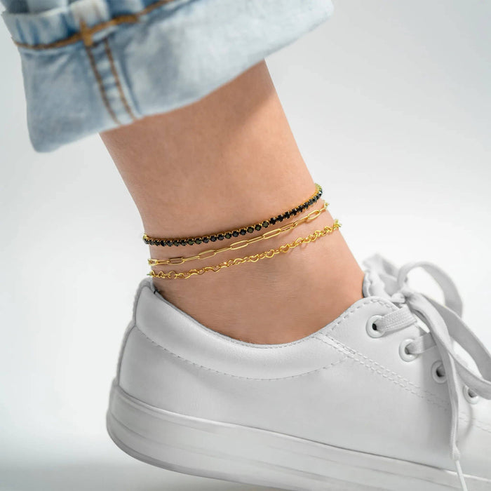 Jet Black Tennis Bracelet / Anklet - 18K Gold