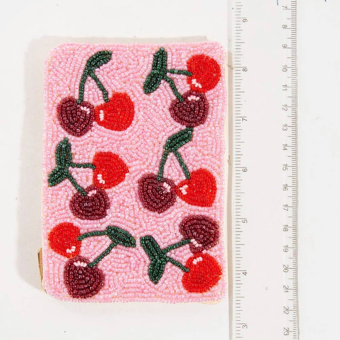 Two Tone Cherries Beaded Coin Purse