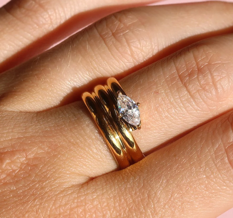 Wrapped Marquee Diamond Coil Ring 14K