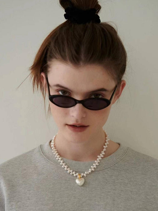 Agape Natural Pearl Heart Choker 18k Gold