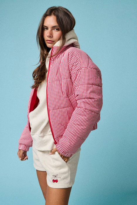 Gingham Zip-Up Puffer Jacket