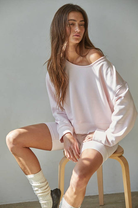 Off Shoulder Knit Cotton Washed Pullover