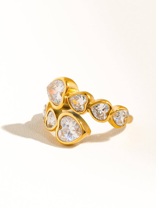Rhinestone Heart Ring - 18k Gold