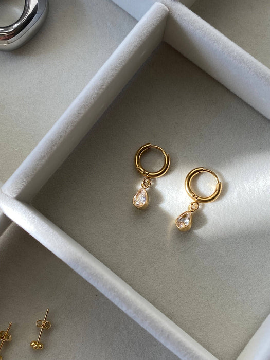 Crystal Huggie Hoops - 14k Gold