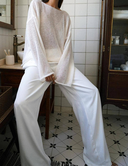 Ladies Solid Color Hollow Knit Top