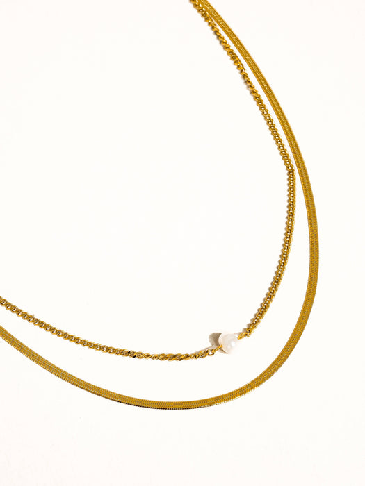 Owen layered Pearl Chain Necklace 18k Gold