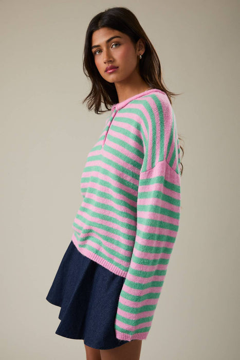 Rolled Hemline Stripe Sweater