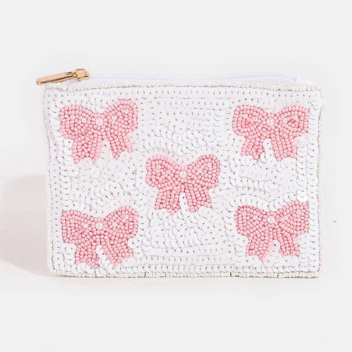 Pink Bow Beaded Coin Purse