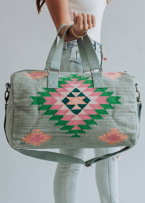 Green & Pink Aztec Duffle