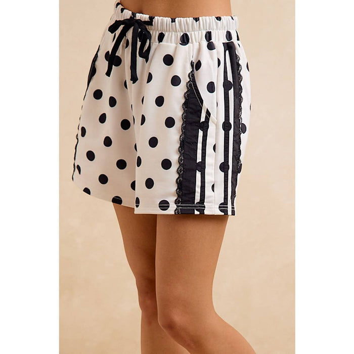 Polka Dot Side Lace Trim Shorts