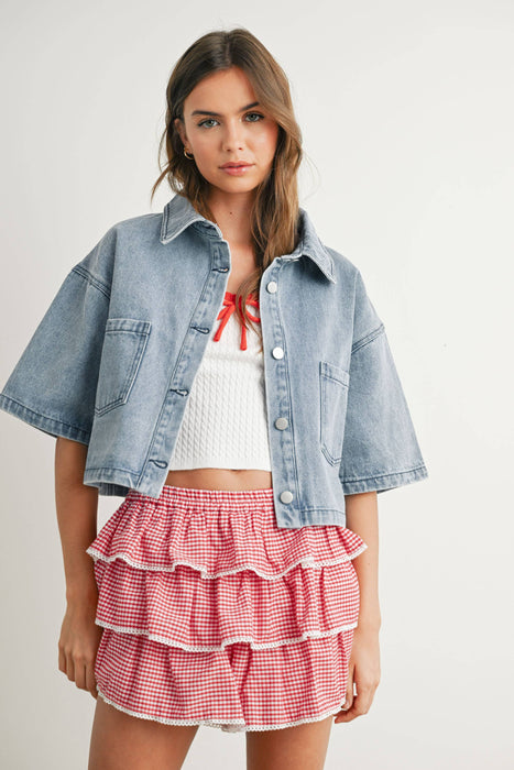 Denim Button Front Cropped Shirt