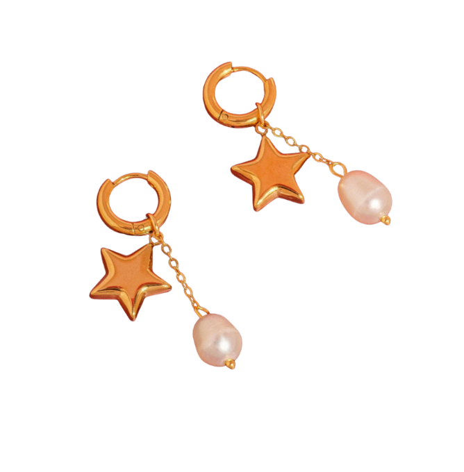 Lauréa Star Pearl Drop Earrings - 18k Gold