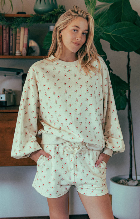 Floral Balloon Sleeve Sweatshirt