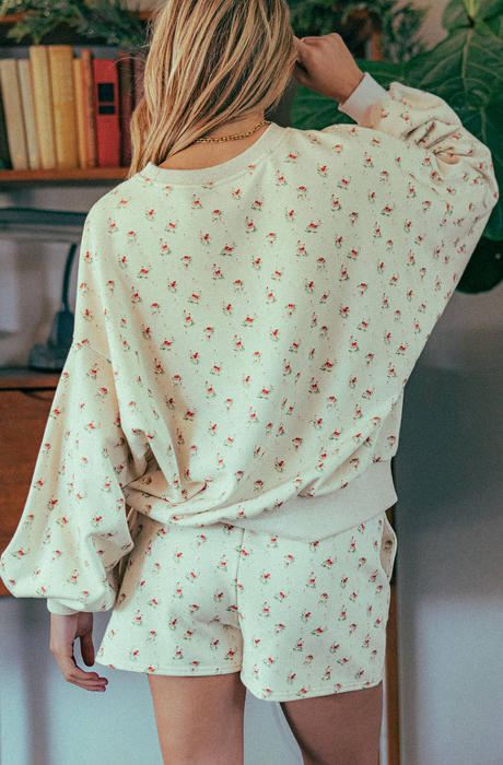 Floral Balloon Sleeve Sweatshirt