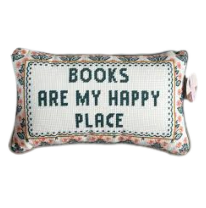 Books are My Happy Place Needlepoint Pillow