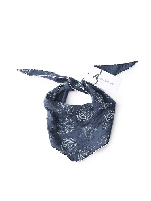 Paisley Print Triangle Scarf with Lace Edge: NAVY