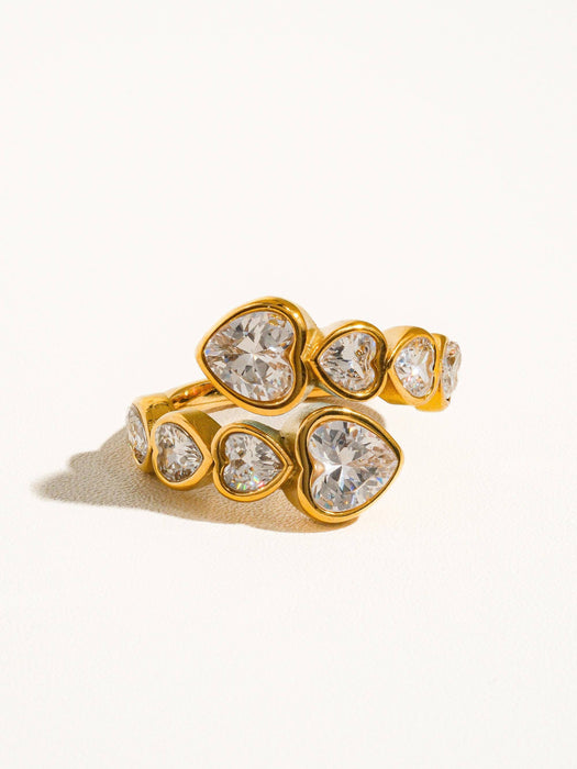 Rhinestone Heart Ring - 18k Gold