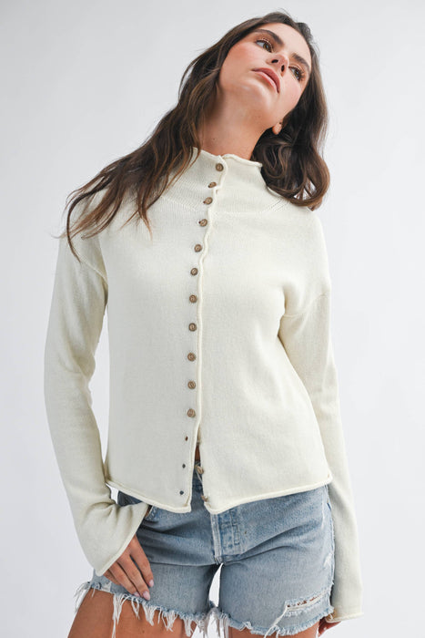 Button Front Cropped Knit Cardigan
