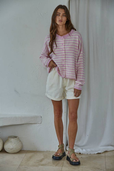 Button Up Striped Sweater Cardigan