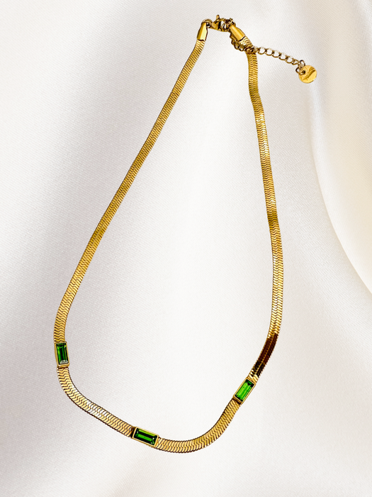 Herringbone Gemstone Necklace 18k Gold