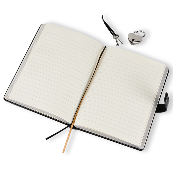Black Leather Heart Lock Diary