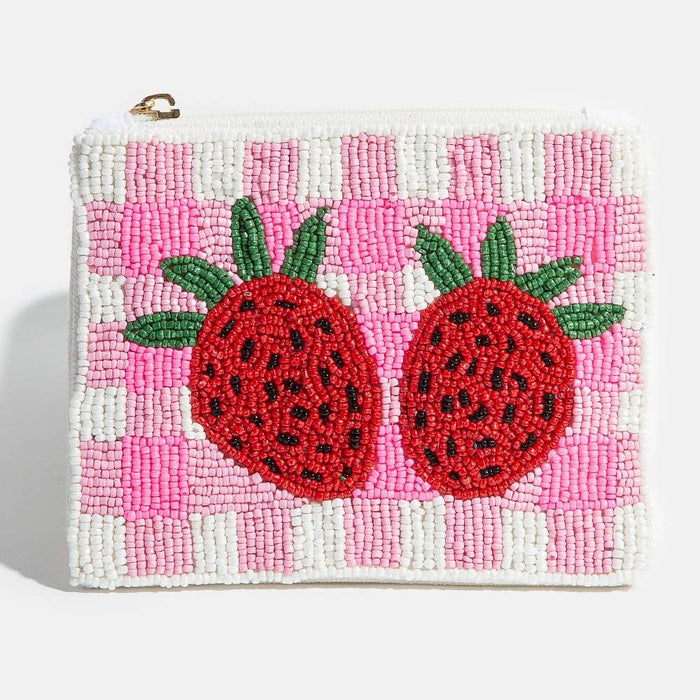 Beaded Double Strawberry Coin Purse