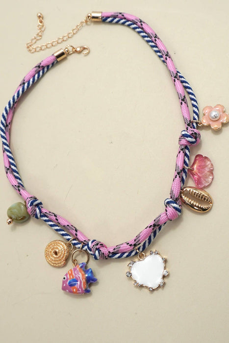 Corded Charm Porcelain Fish Heart Flower Necklace