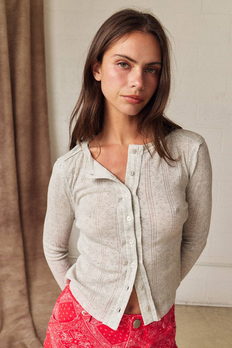 Long Sleeve Pointelle Button-Up Cardigan