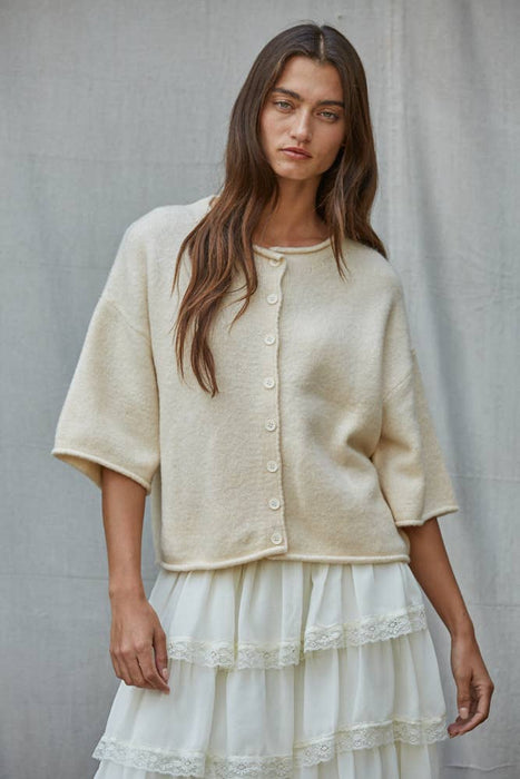 Knit Sweater Quarter Sleeve Button Up Cardigan