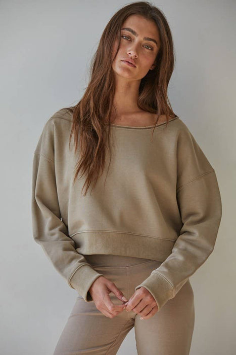 Off Shoulder Knit Cotton Washed Pullover