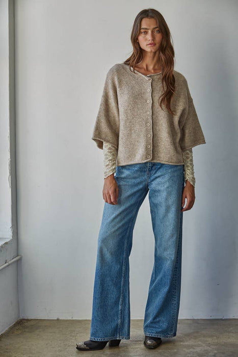 Knit Sweater Quarter Sleeve Button Up Cardigan