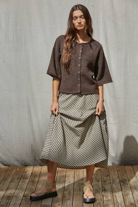 Knit Sweater Quarter Sleeve Button Up Cardigan