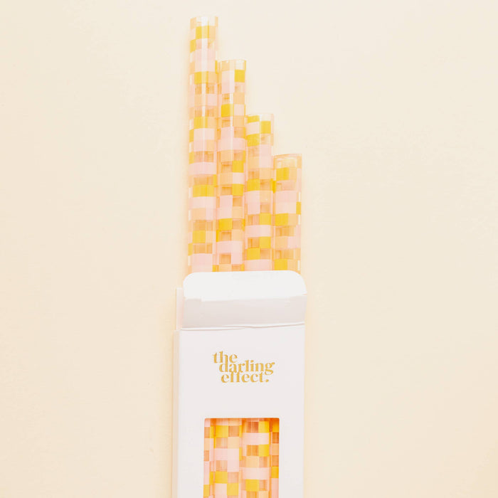 Tumbler Straw Set-Check Peach