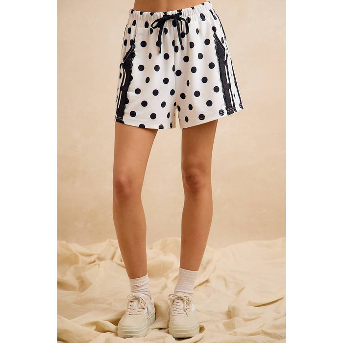 Polka Dot Side Lace Trim Shorts