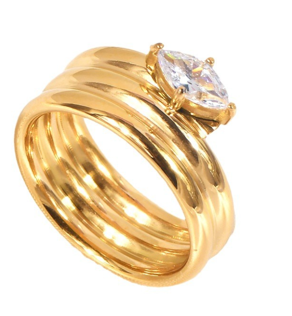 Wrapped Marquee Diamond Coil Ring 14K