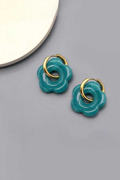 Flower Charm Huggie Hoop Earrings