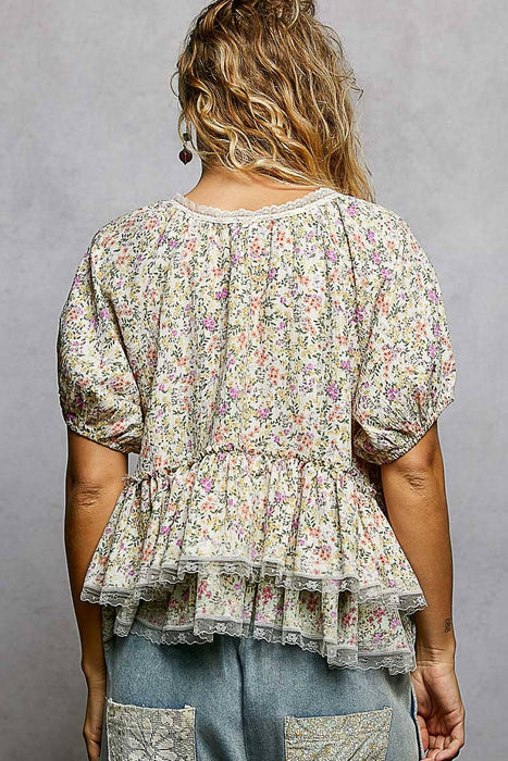 Floral Balloon Sleeve Top